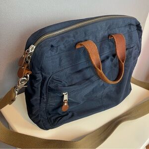 J. Crew Abingdon Laptop Bag Briefcase Navy Blue Nylon And Leather Messenger NWT